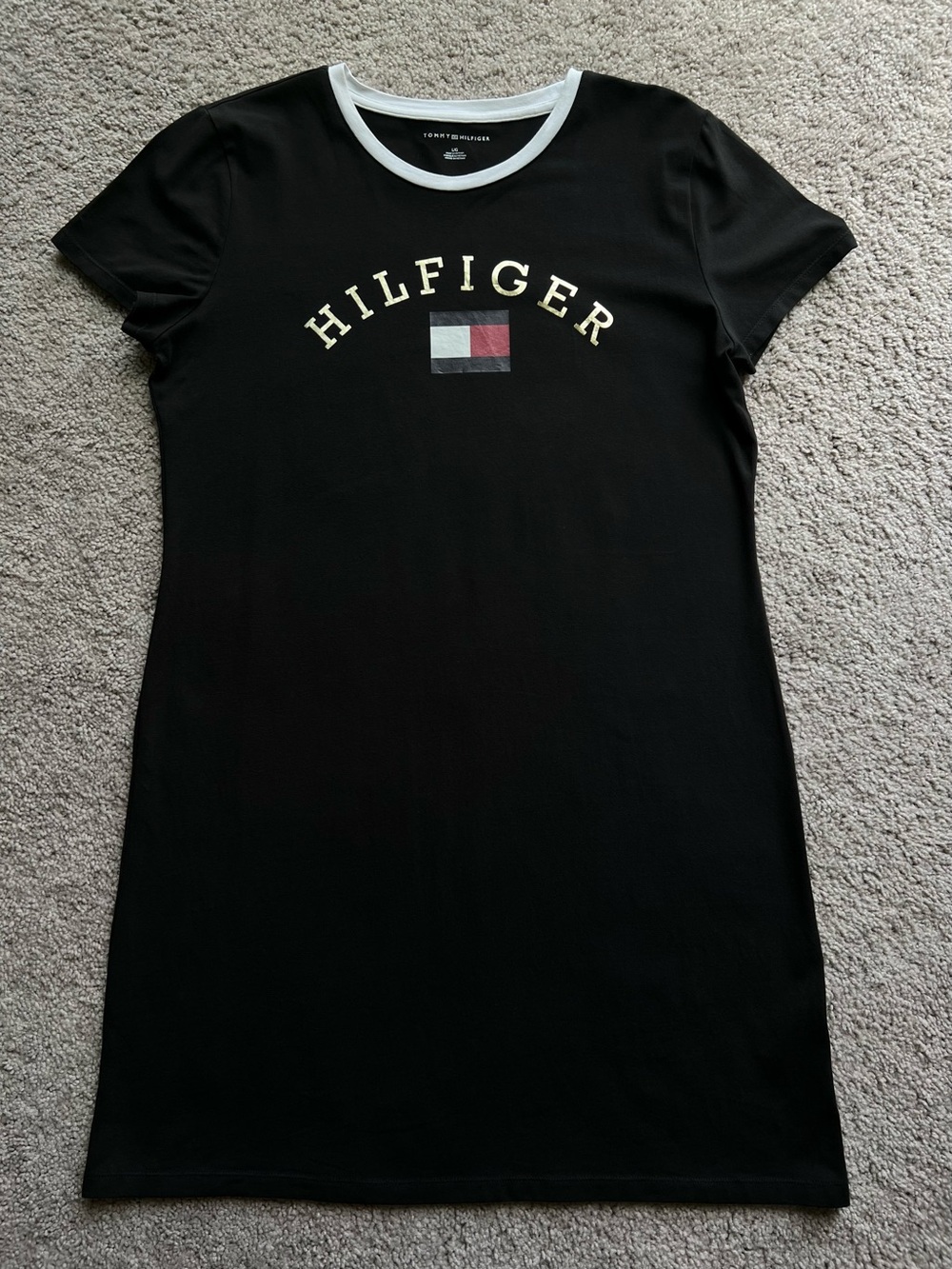 Tommy Hilfiger Black Short Sleeve Logo Tee Dress with White Trim